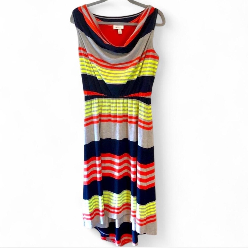 ALYX LIMITED SLEEVELESS MIDI HI LO STRIPED DRESS COMFY TRAVEL BEACHY SIZE LARGE